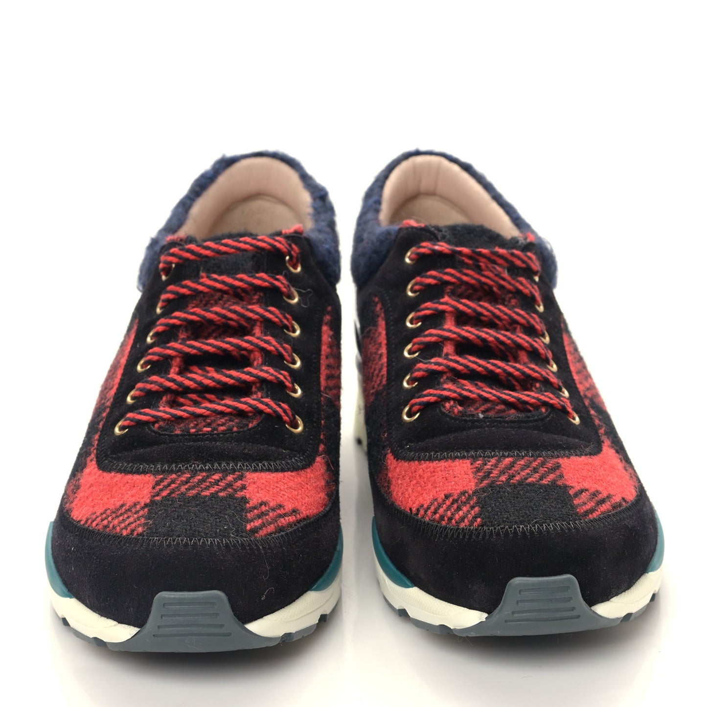 Tweed Suede Patent Calfskin Sneakers 36.5 Red Black Navy