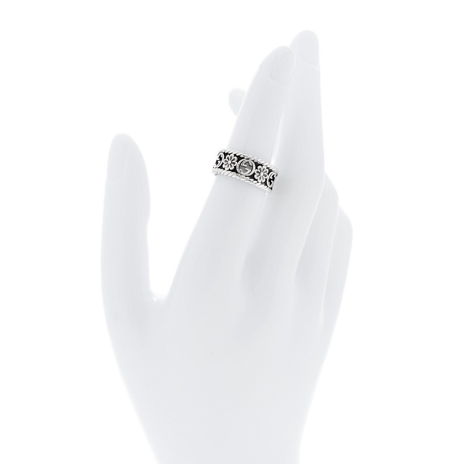 Gucci Sterling Silver Interlocking G Flower Ring 52 6 2 of 6