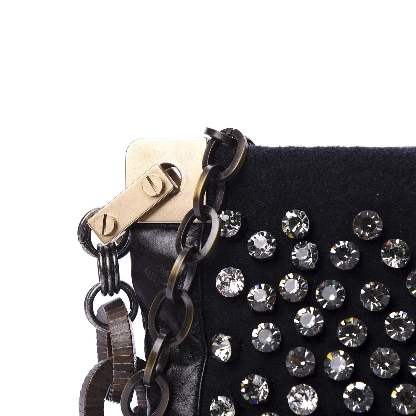 Glazed Calfskin Felt Crystal Embellished Ketu Sac Chain Shoulder Bag Black