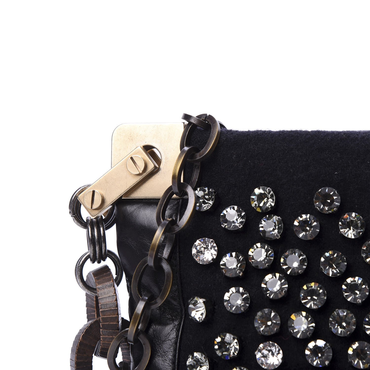 Lanvin Glazed Calfskin Felt Crystal Embellished Ketu Sac Chain Shoulder Bag Black 9 of 9