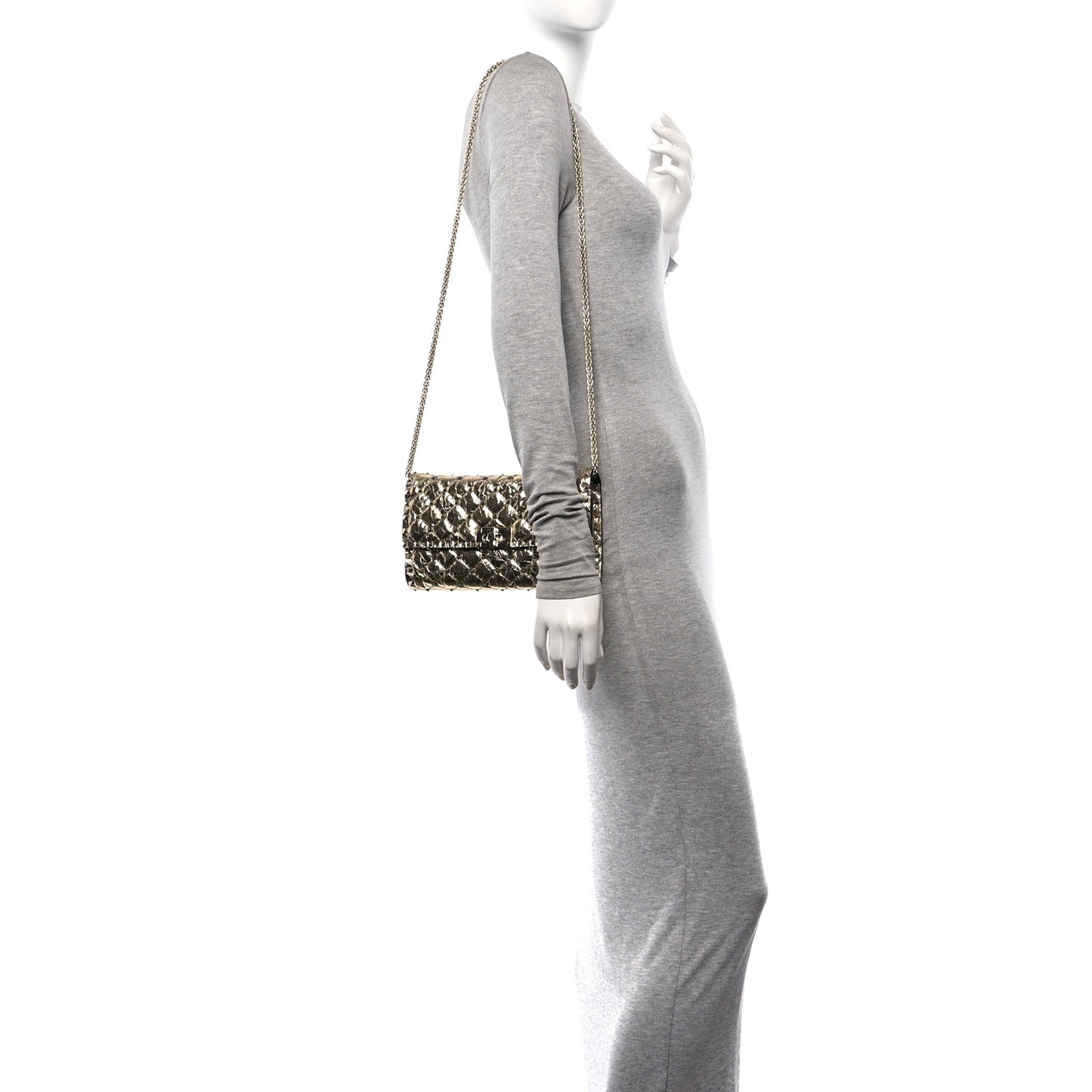 Metallic Nappa Rockstud Spike Wallet on Chain Mekong