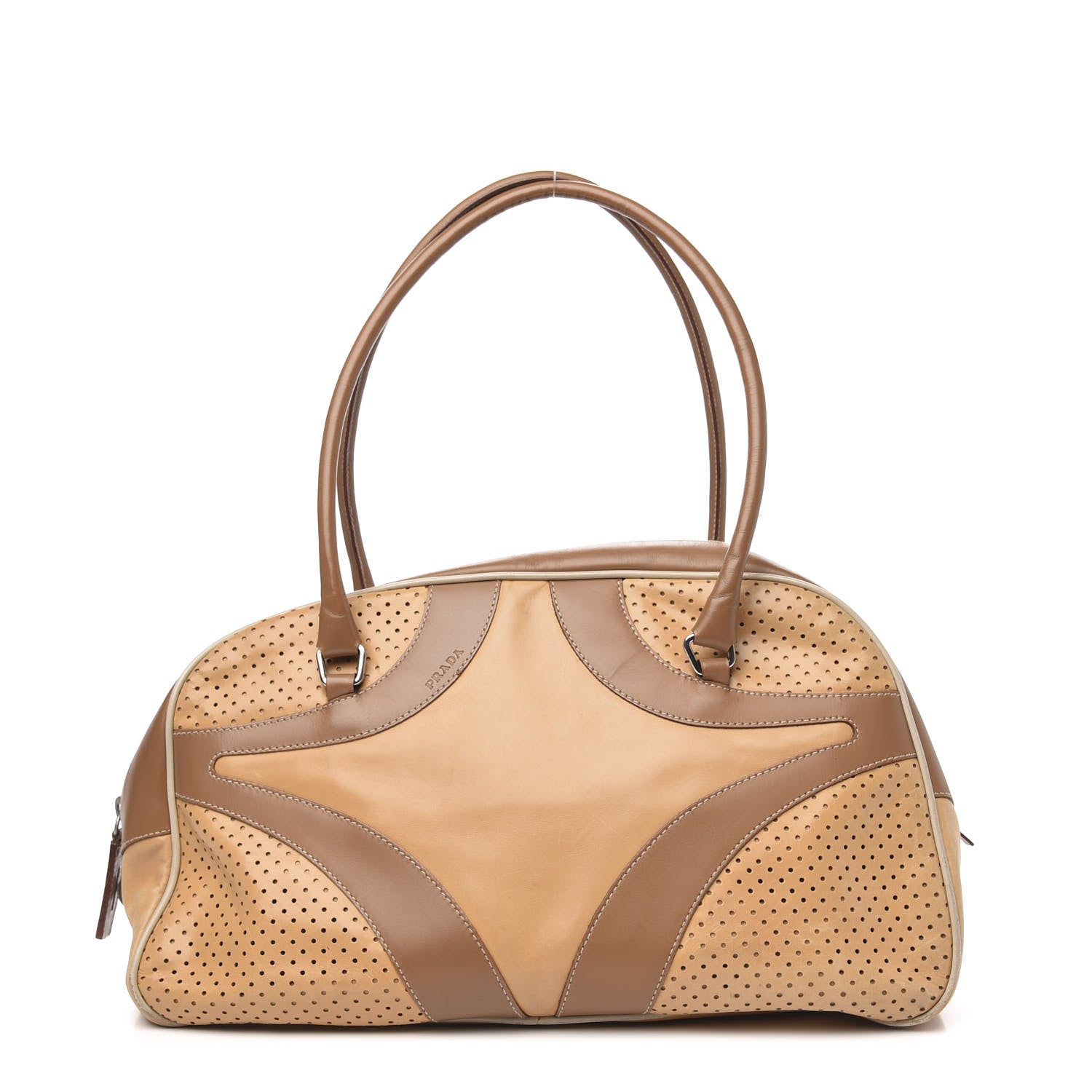 Prada Vitello Drive Perforated Bowling Bag Naturale 663223