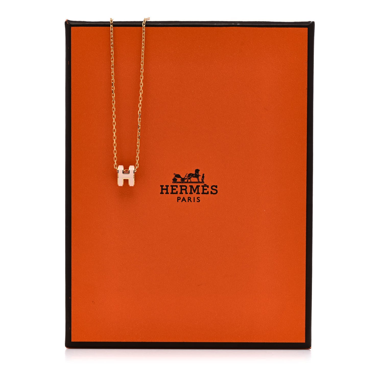 Lacquered Gold Mini Pop H Pendant Necklace Rose Dragee