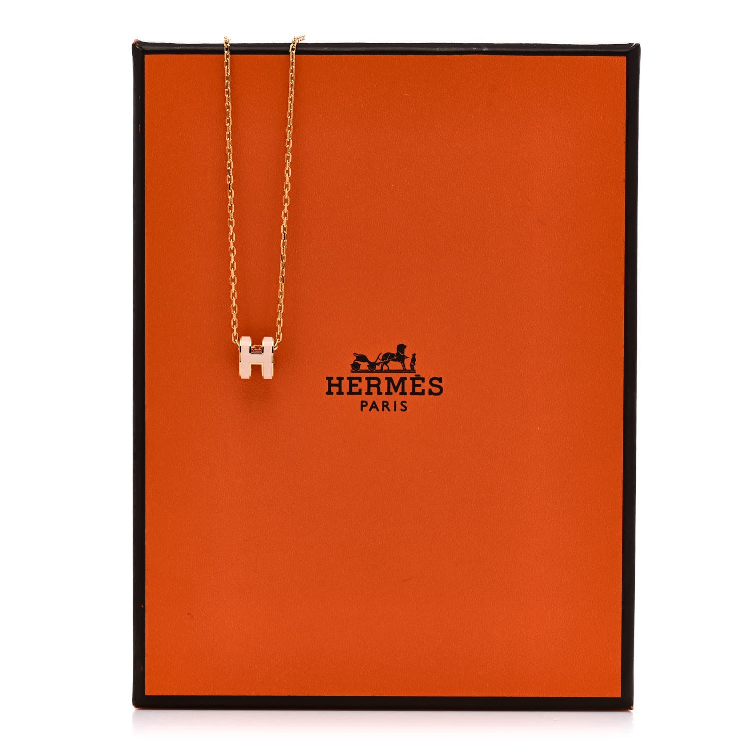 Hermes Lacquered Gold Mini Pop H Pendant Necklace Rose Dragee 7 of 7
