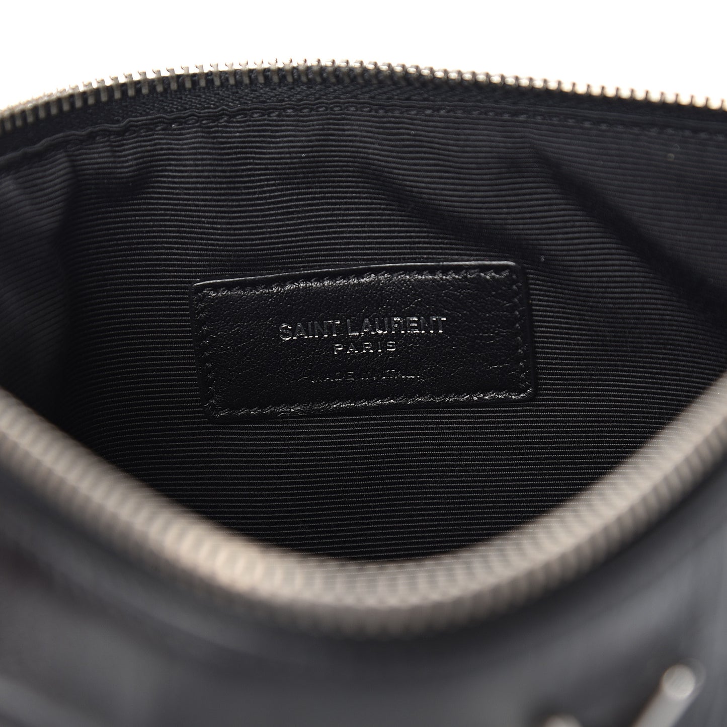 Calfskin Crocodile Embossed Monogram Zip Pouch Black