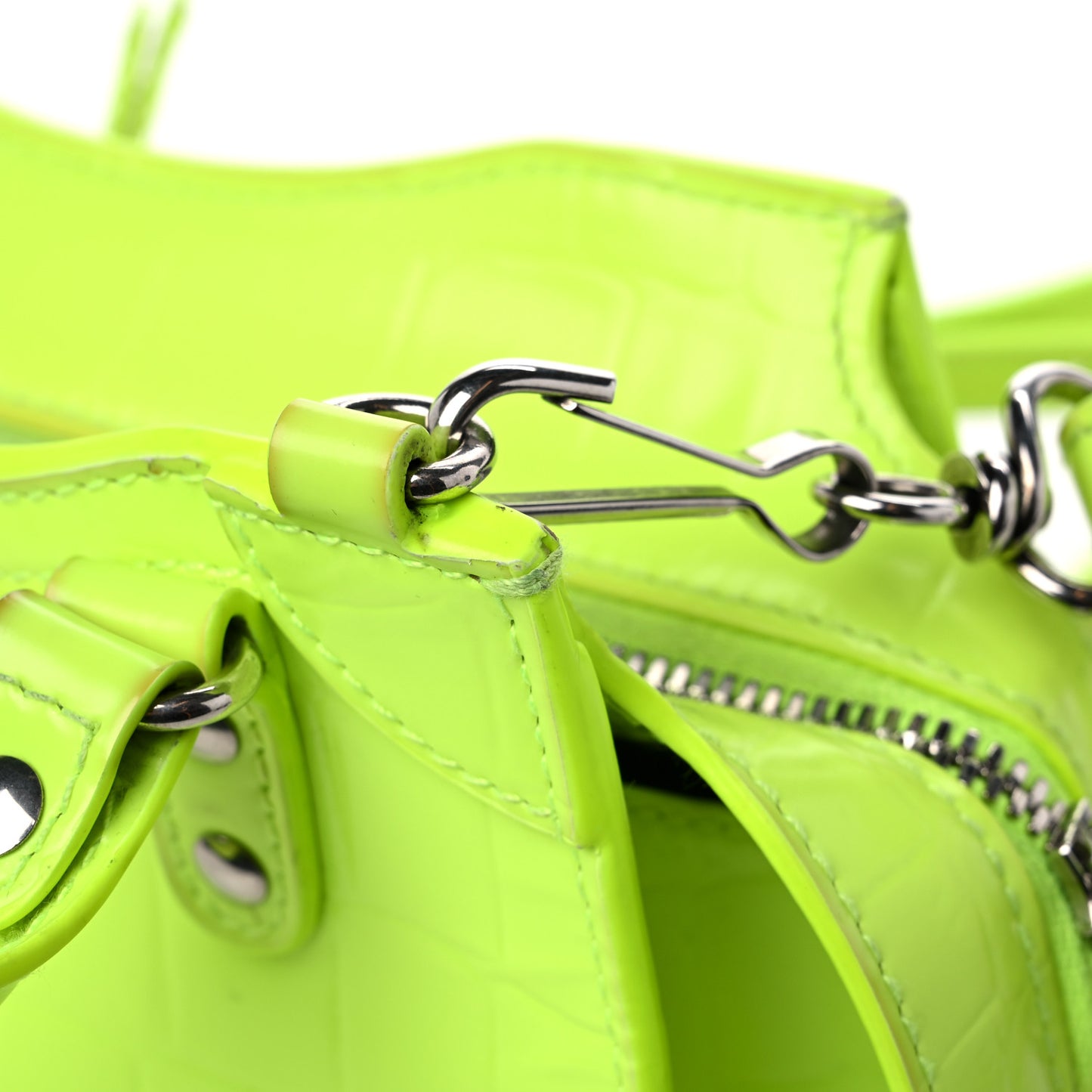 Semi Shiny Calfskin Crocodile Embossed Neo Classic Silver Hardware Mini City Fluo Yellow