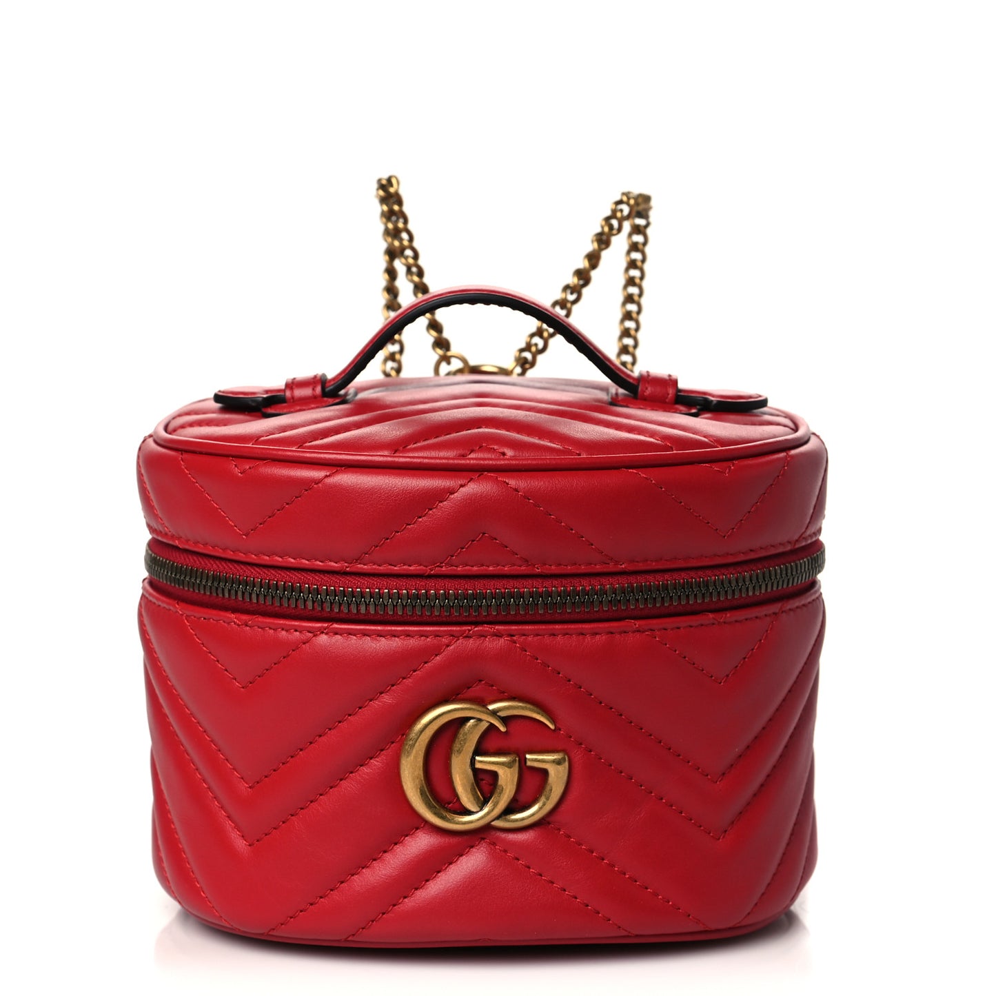 Calfskin Matelasse Mini GG Marmont Round Backpack Hibiscus Red