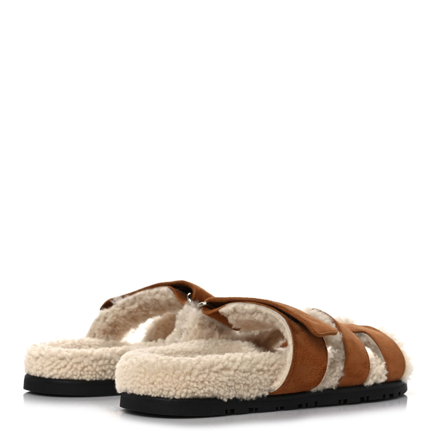 Suede Goatskin Woolskin Womens Chypre Sandals 36 Brun Fume Ecru