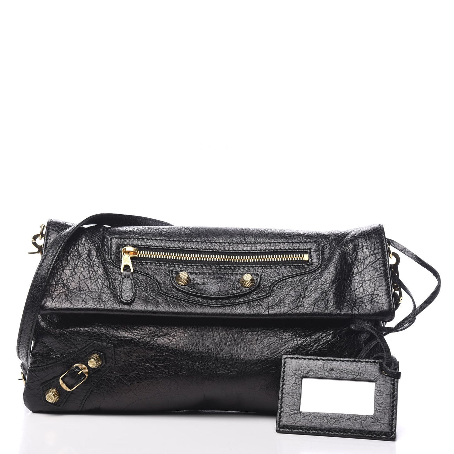 Agneau Giant 12 Gold Hardware Envelope Strap Clutch Black