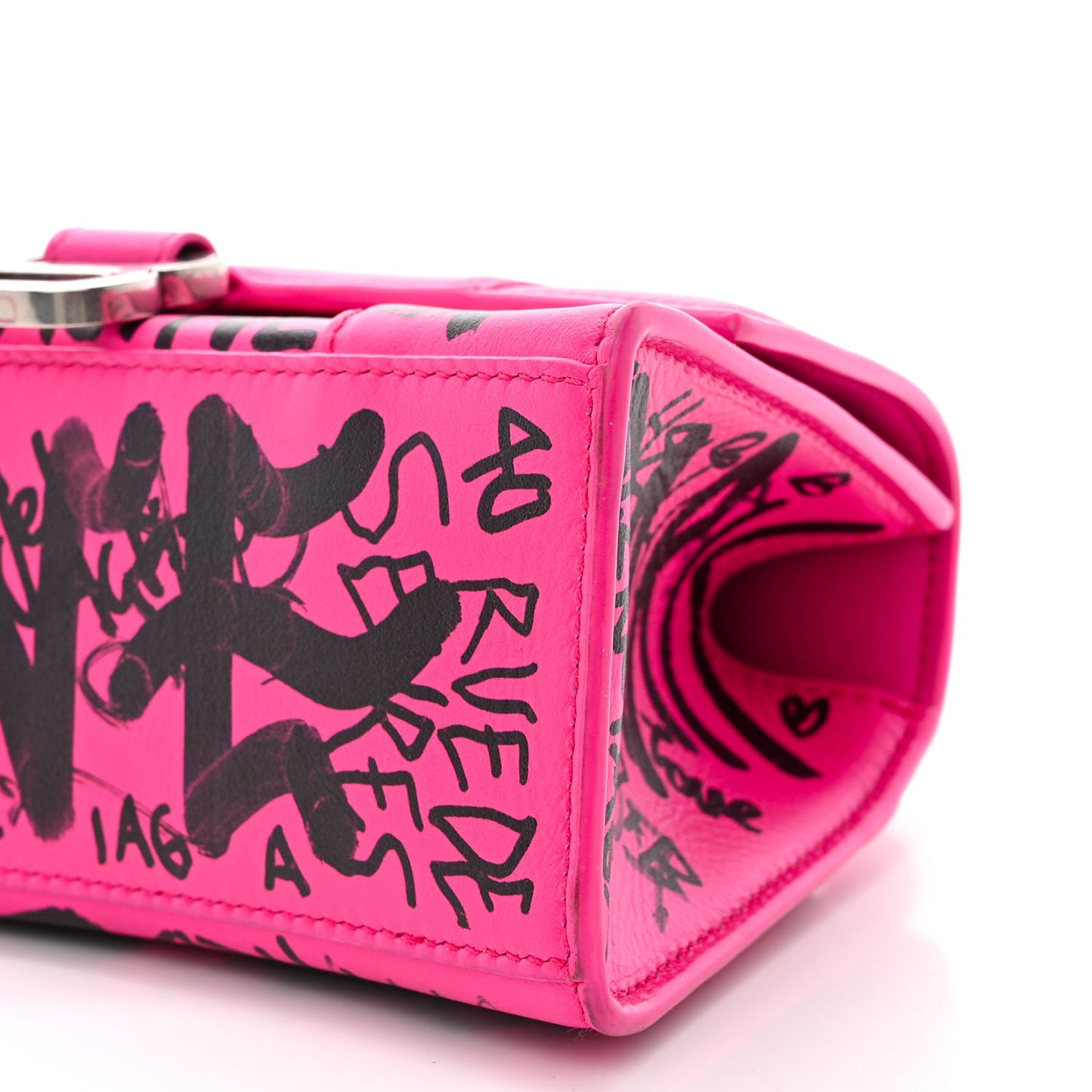 Smooth Calfskin Graffiti Hourglass Top Handle Bag XS Acid Fuchsia Black