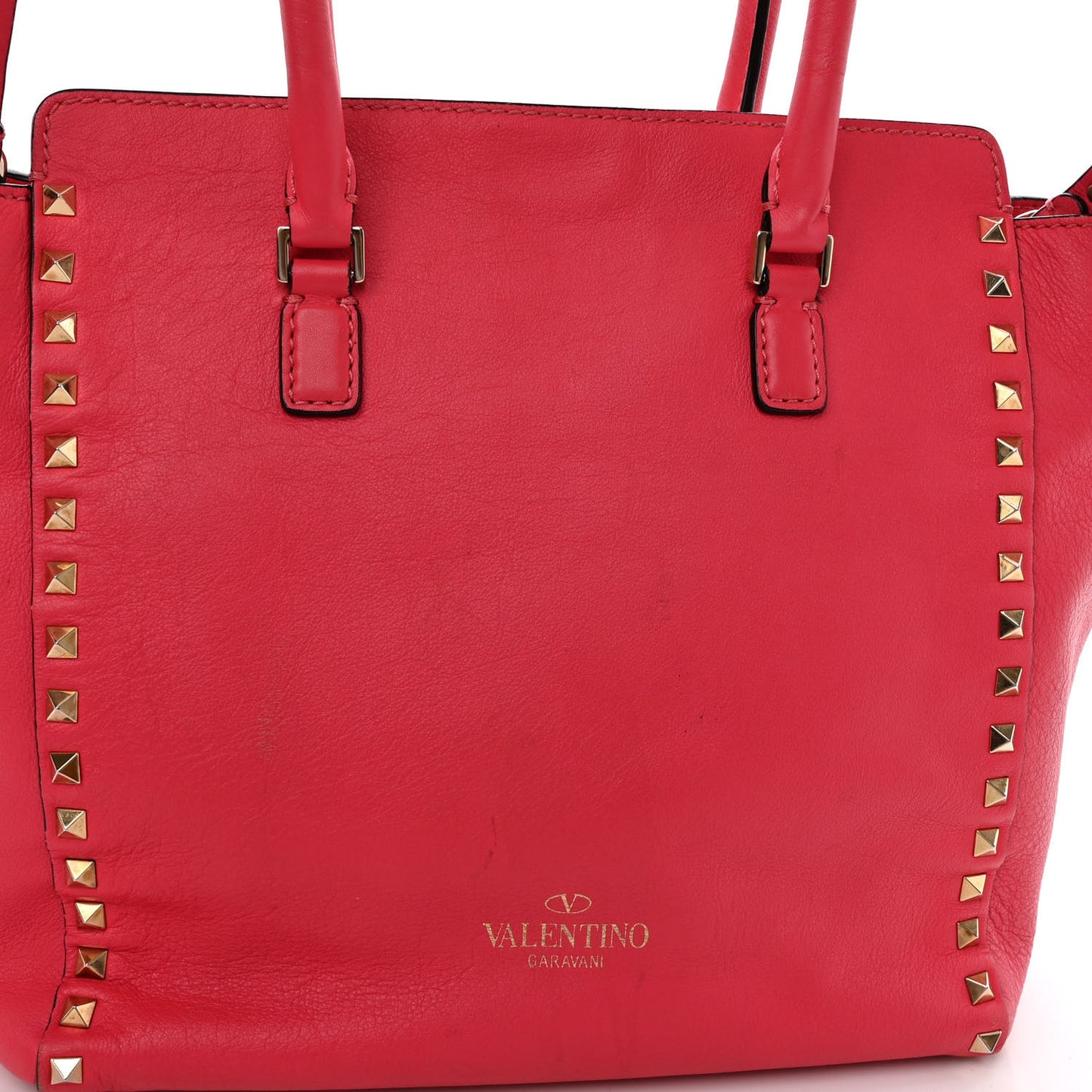 Vitello Rockstud Double Handle Tote Deep Rose