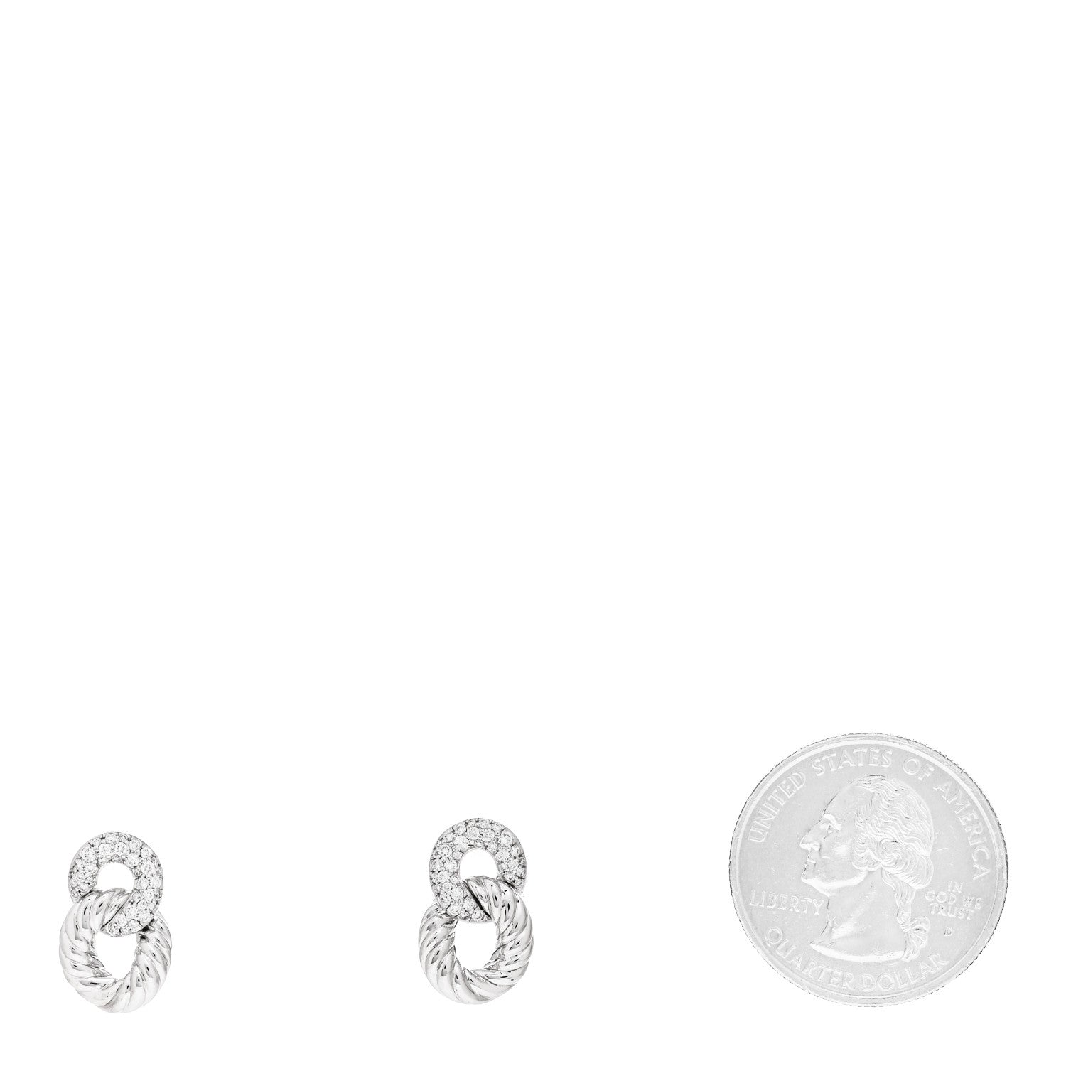 David Yurman 18K White Gold Diamond Extra Small Belmont Curb Link Drop Earrings 2 of 4