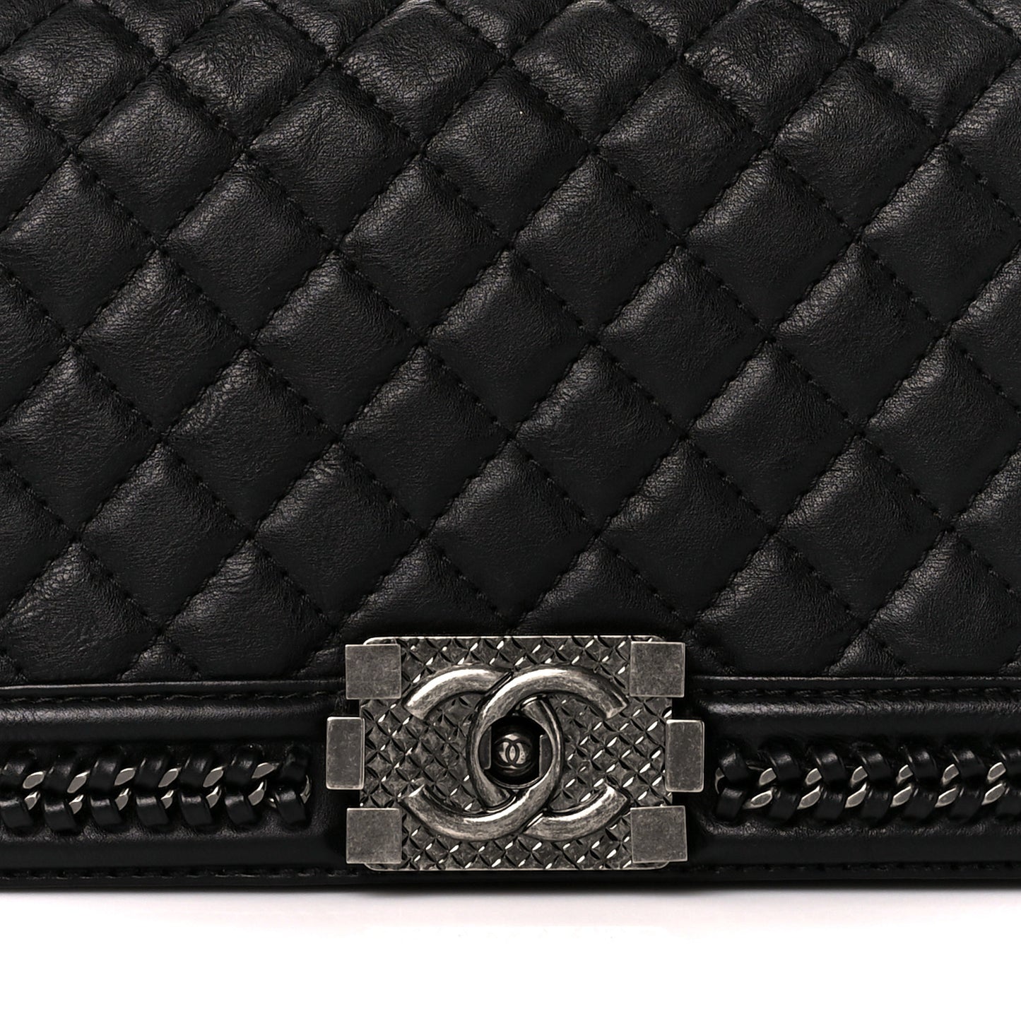 Goatskin Quilted Medium Boy Handle Flap Black