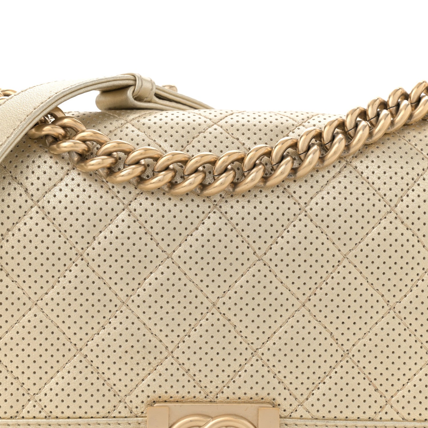 Chanel Metallic Perforated Lambskin Quilted Medium Boy Flap Gold 8 of 13