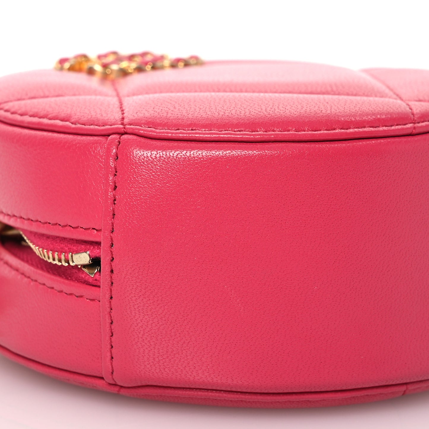 Goatskin Quilted Chanel 19 Round Clutch With Chain Dark Pink
