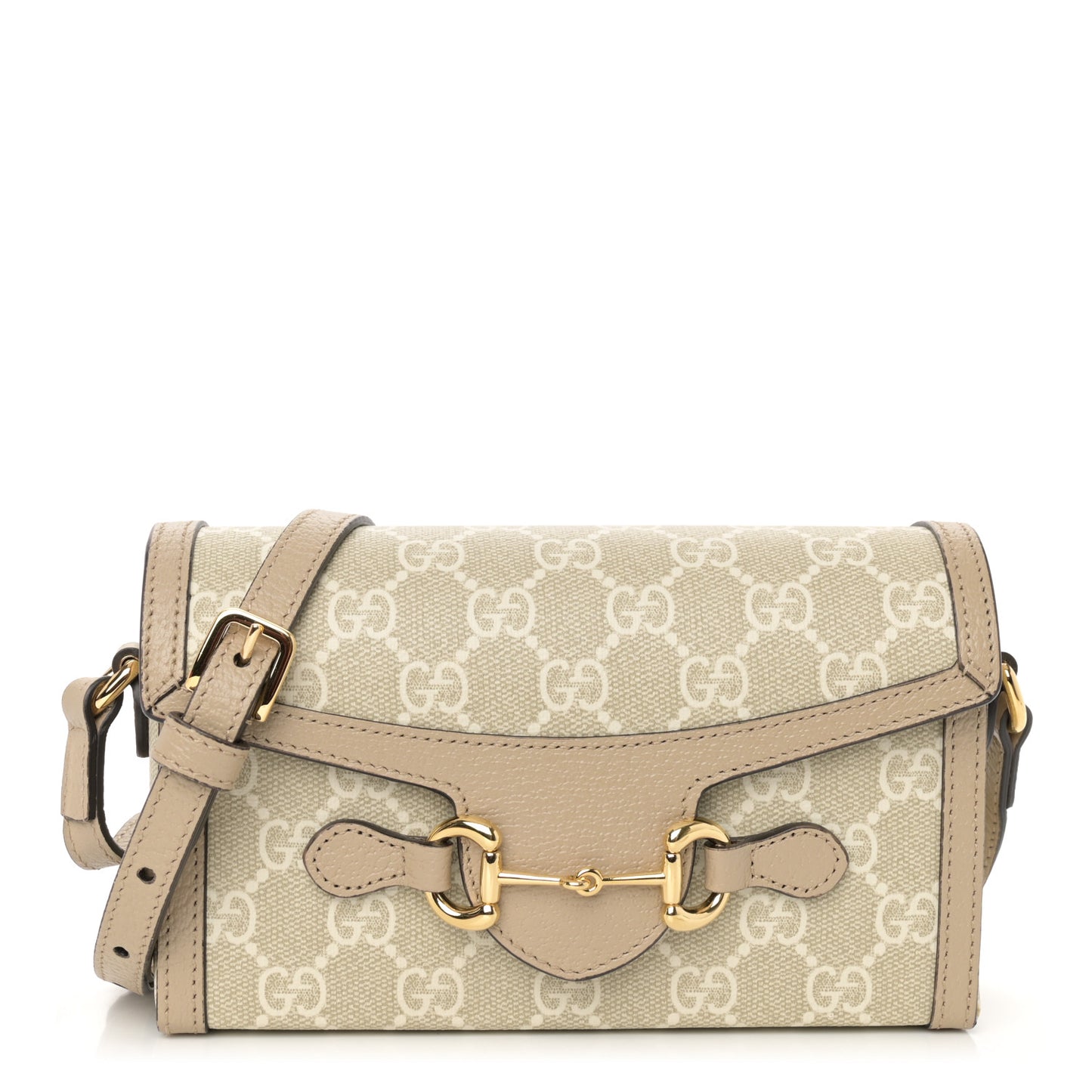 GG Supreme Monogram Textured Dollar Calfskin Mini Horsebit 1955 Shoulder Bag Beige Mystic White Oatmeal