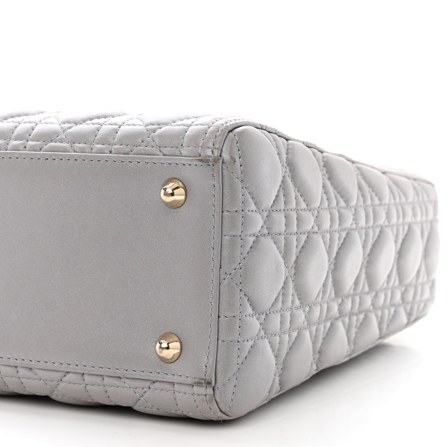 Metallic Lambskin Cannage Large Lady Dior Light Grey