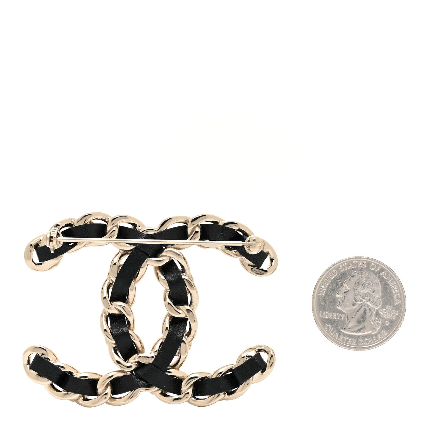 Lambskin Pearl CC Chain Brooch Black Gold
