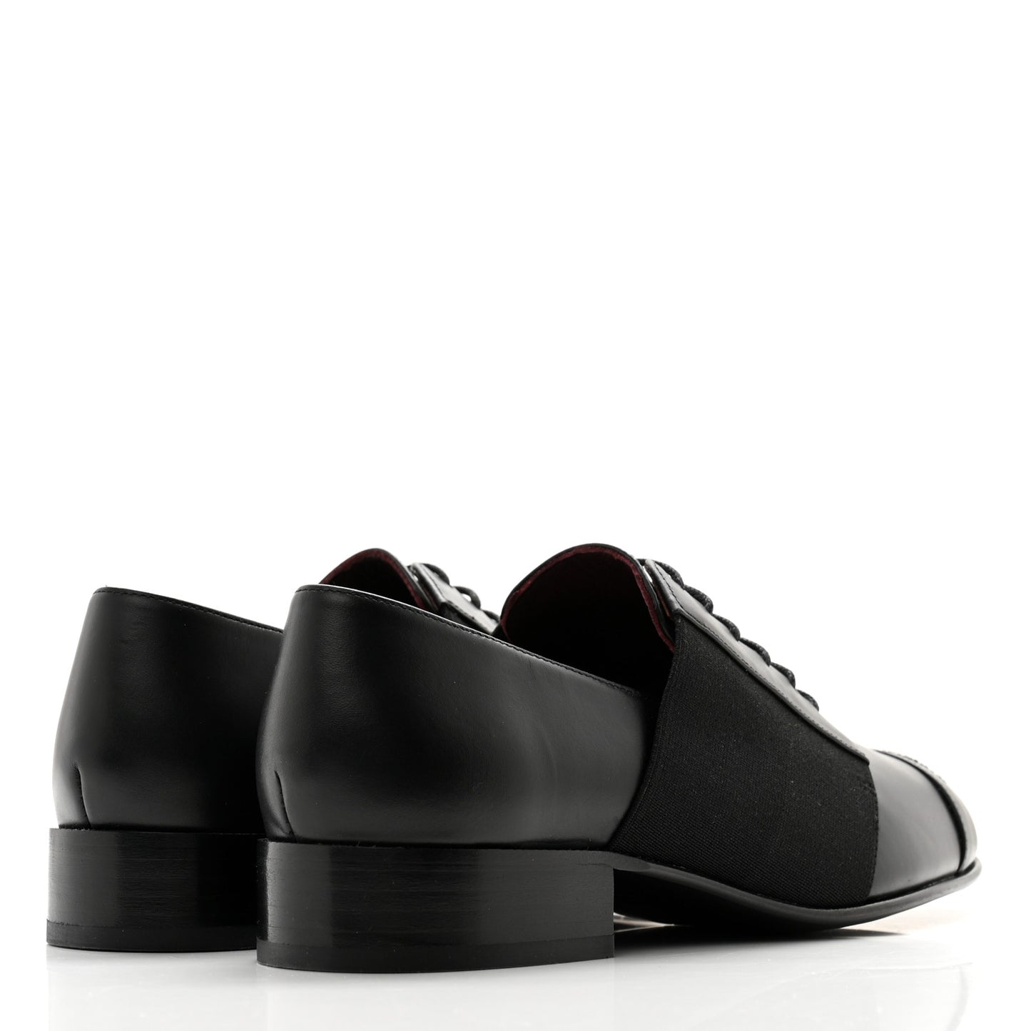Calfskin Elastic Lace Up Cap Toe CC Loafers 36 Black