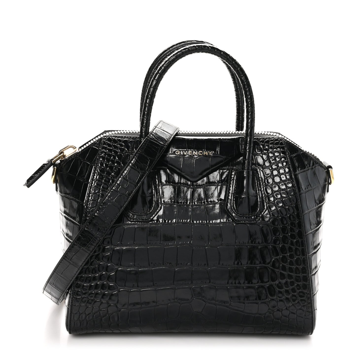 Calfskin Crocodile Embossed Small Antigona Black