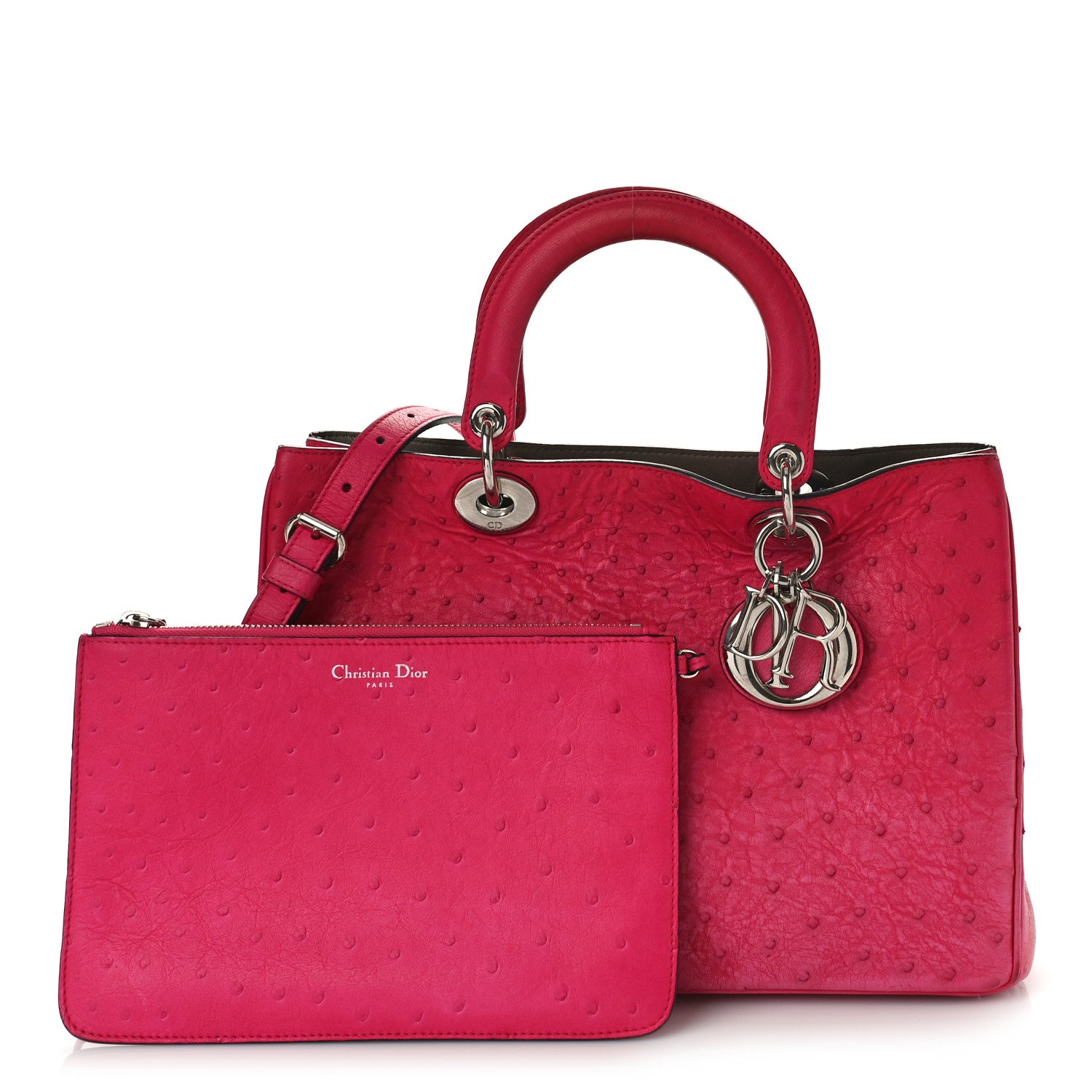 Christian Dior Ostrich Medium Diorissimo Tote Fuchsia 1 of 9