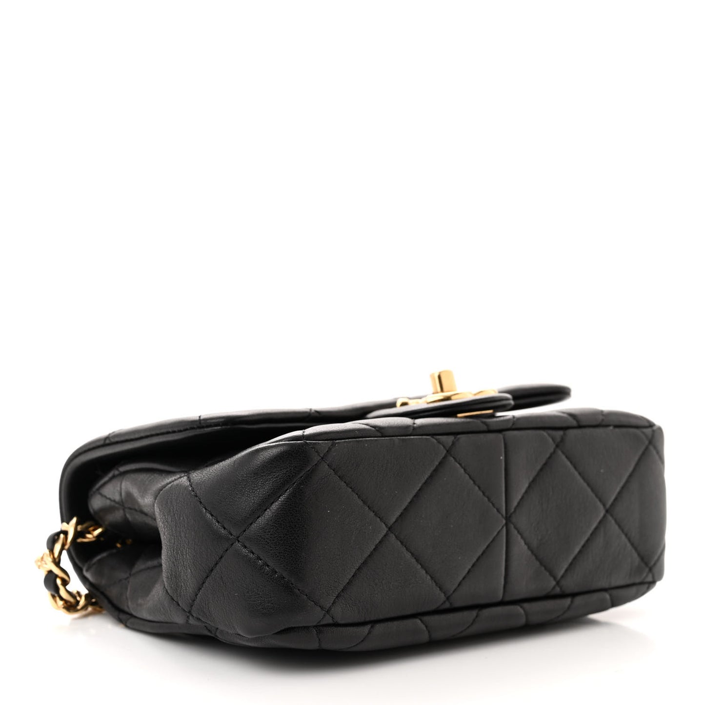 Lambskin Metal Quilted Mini Top Handle Square Flap Black