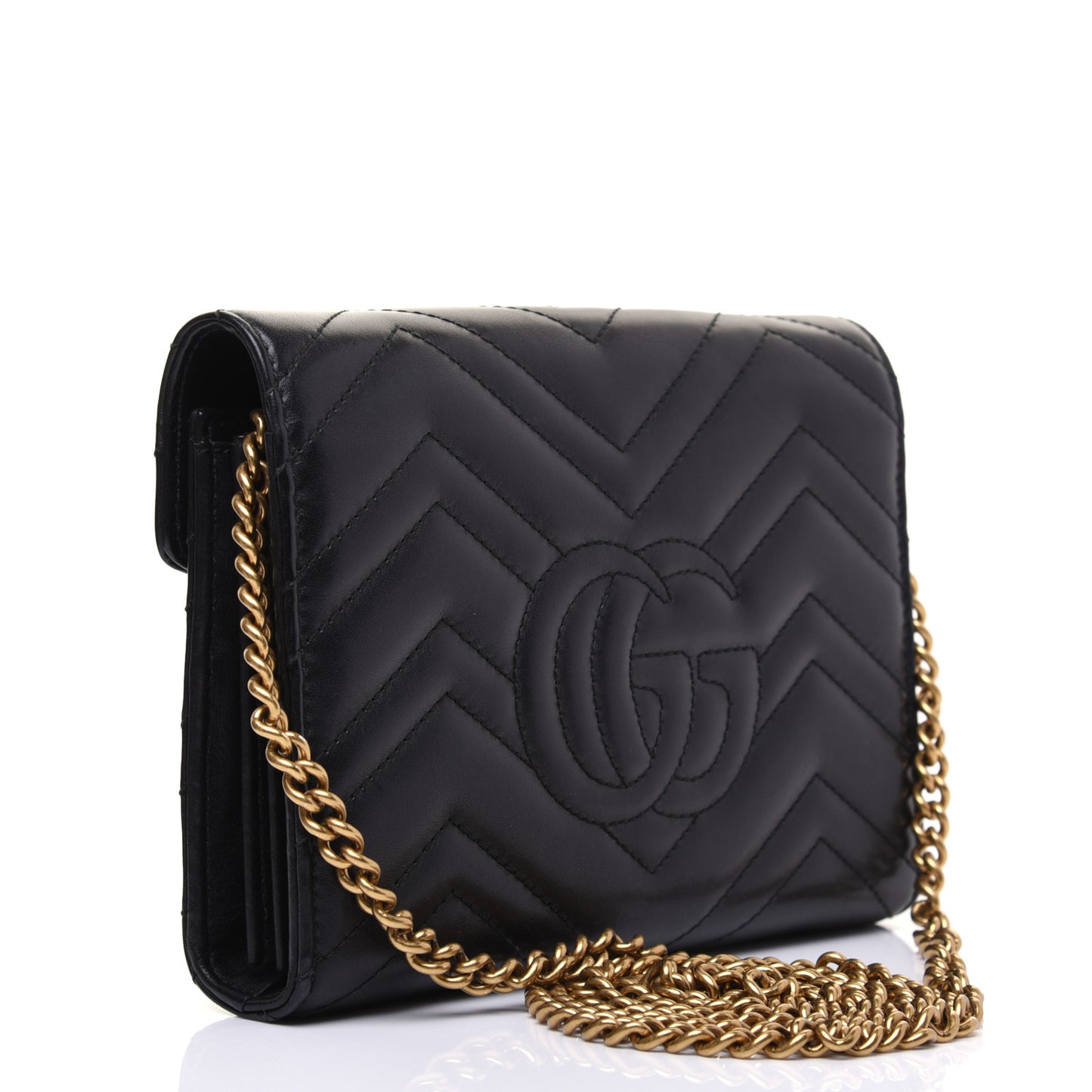 Calfskin Matelasse GG Marmont Chain Wallet Black