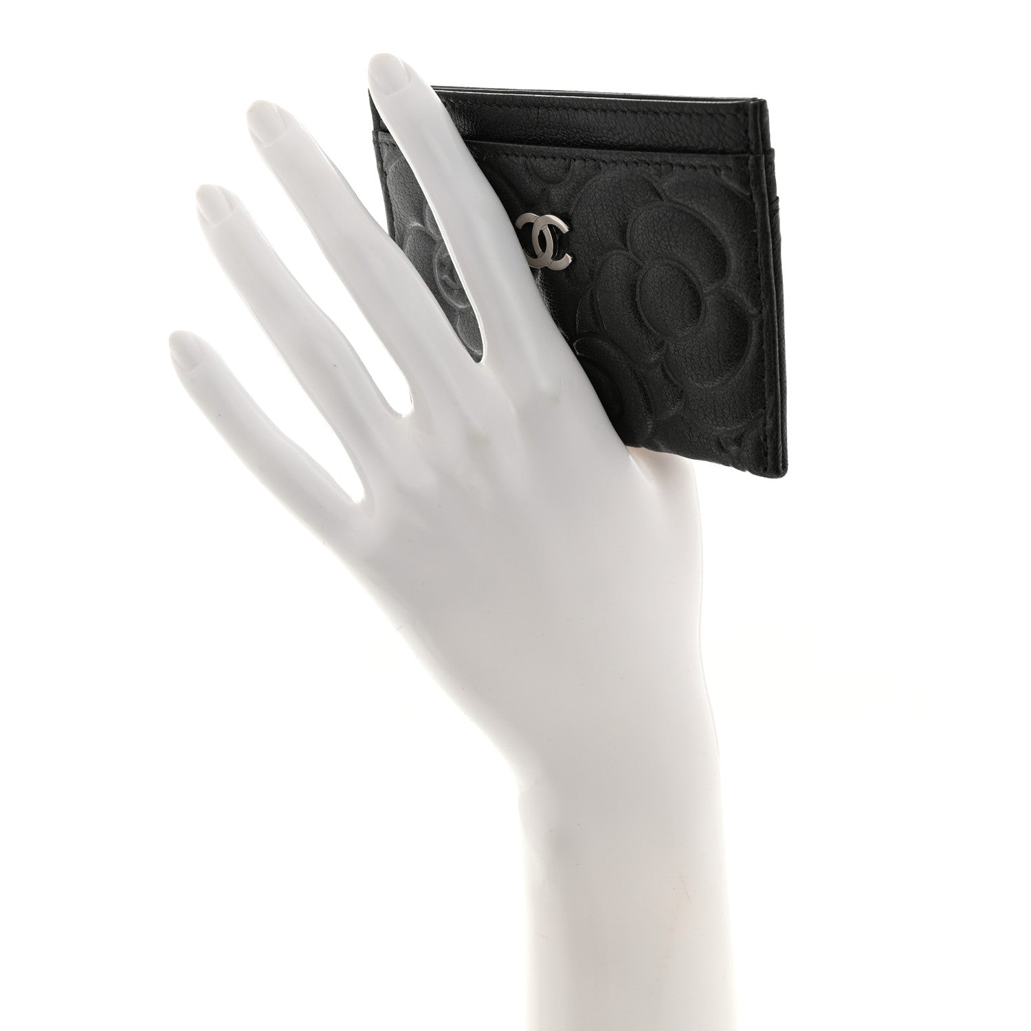 Chanel Goatskin Camellia Embossed Card Holder Grey 2 of 8