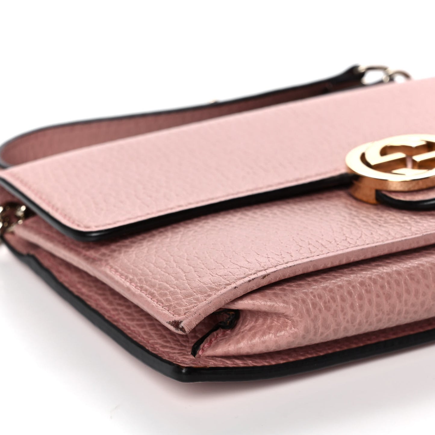 Dollar Calfskin Interlocking G Chain Wallet Soft Pink