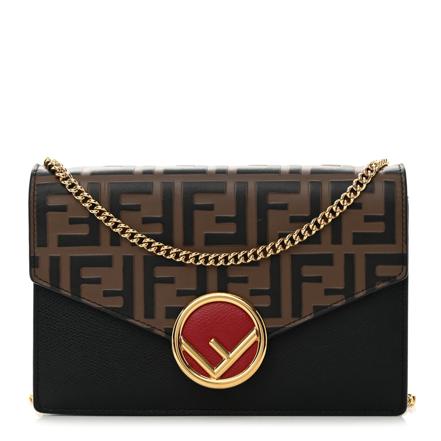 Vitello Cruise F is Fendi Bi-Color FF 1974 Embossed Medium Envelope Wallet On Chain Black Maya