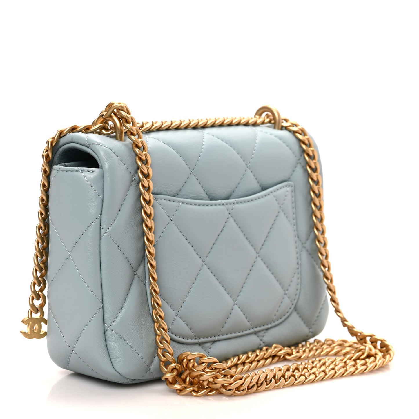 Lambskin Enamel Quilted Mini Pending CC Square Flap Light Blue