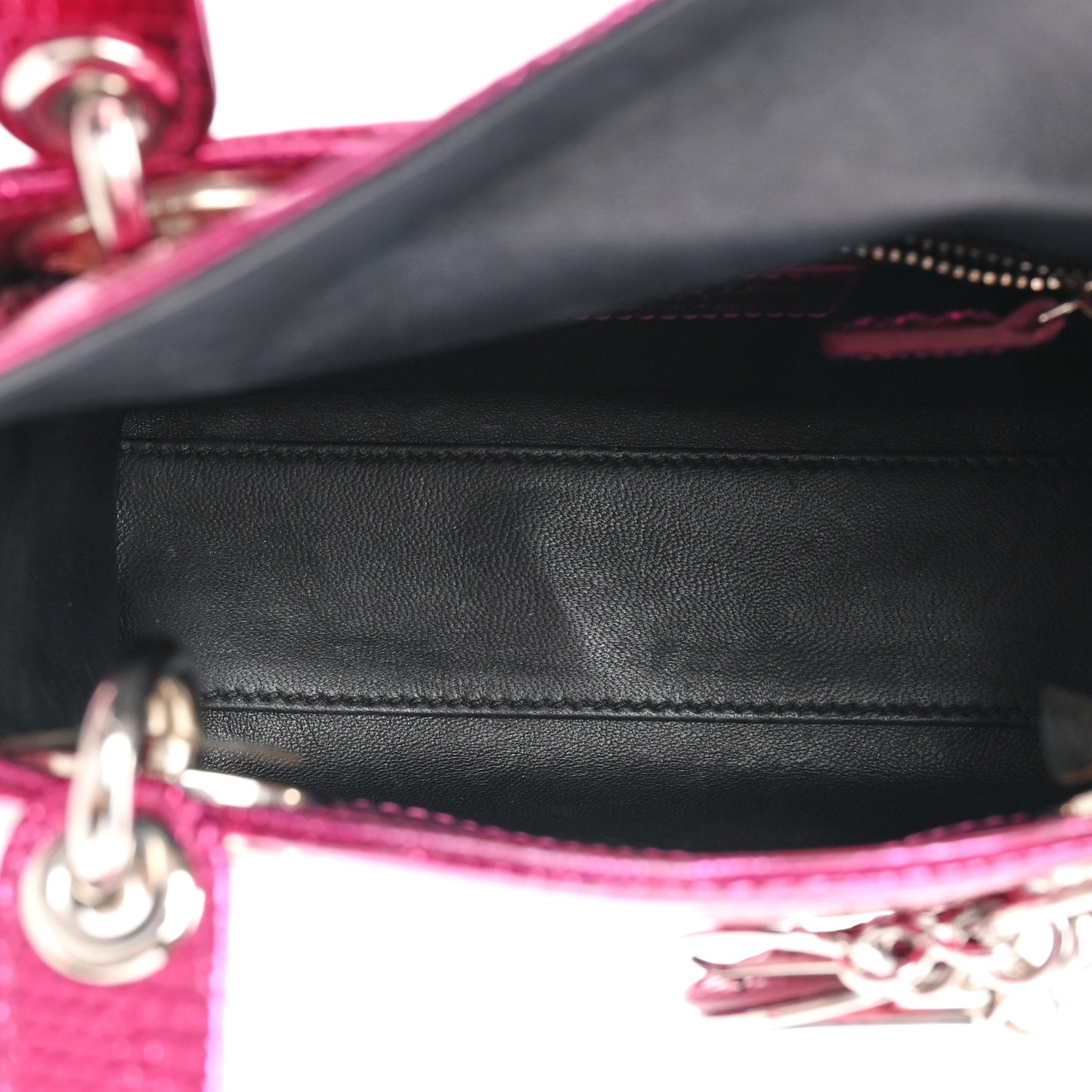 Metallic Lizard Mini Lady Dior Fuchsia