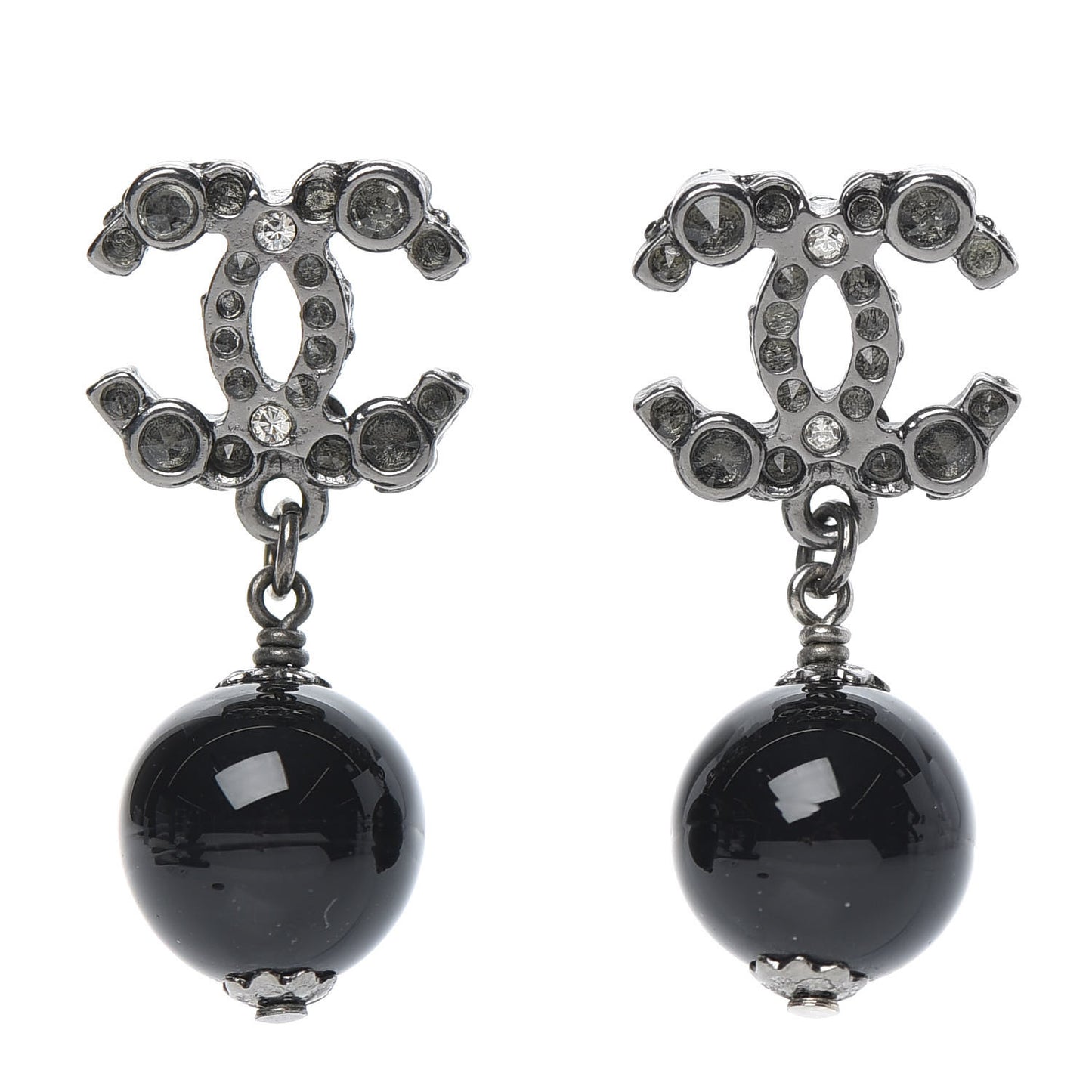 Ruthenium CC Bead Drop Earrings Black