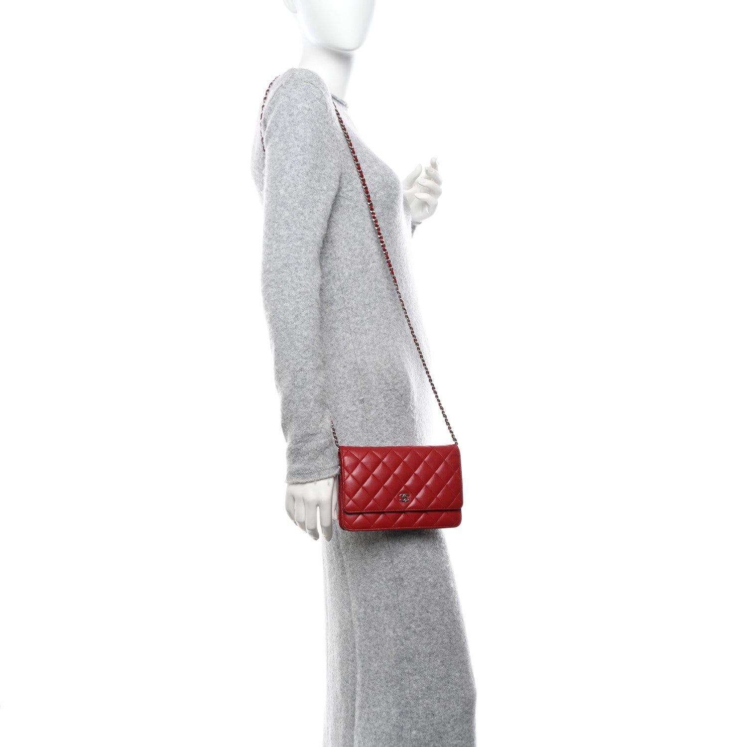 Chanel Lambskin Quilted Wallet On Chain WOC Red 2 of 12