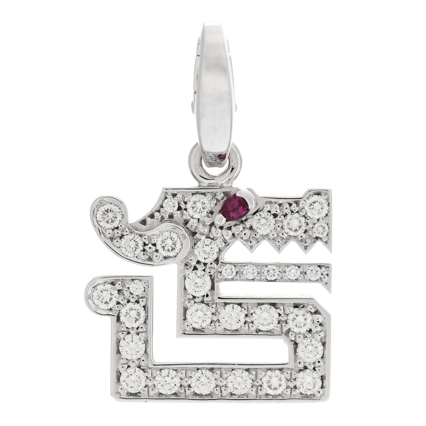 18K White Gold Diamond Ruby Dragon Charm