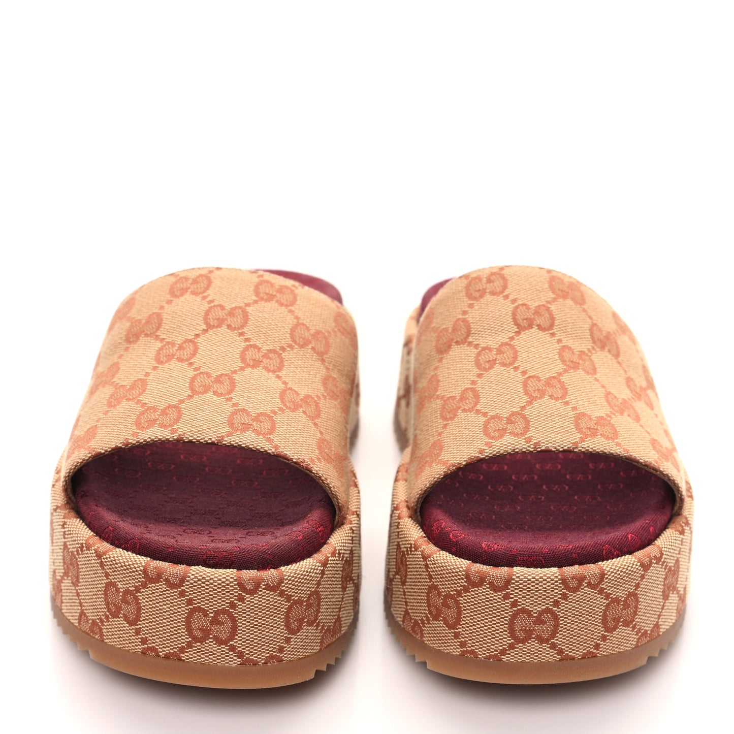 Canvas GG Monogram Angelina Platform Slide Sandals 38 Beige Ruggine