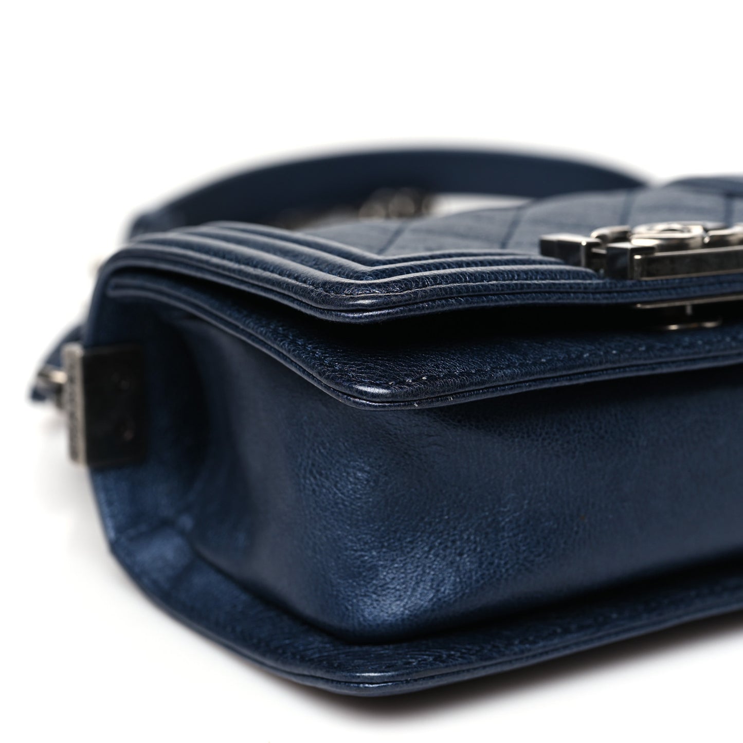 Metallic Calfskin Quilted Mini Boy Flap Blue