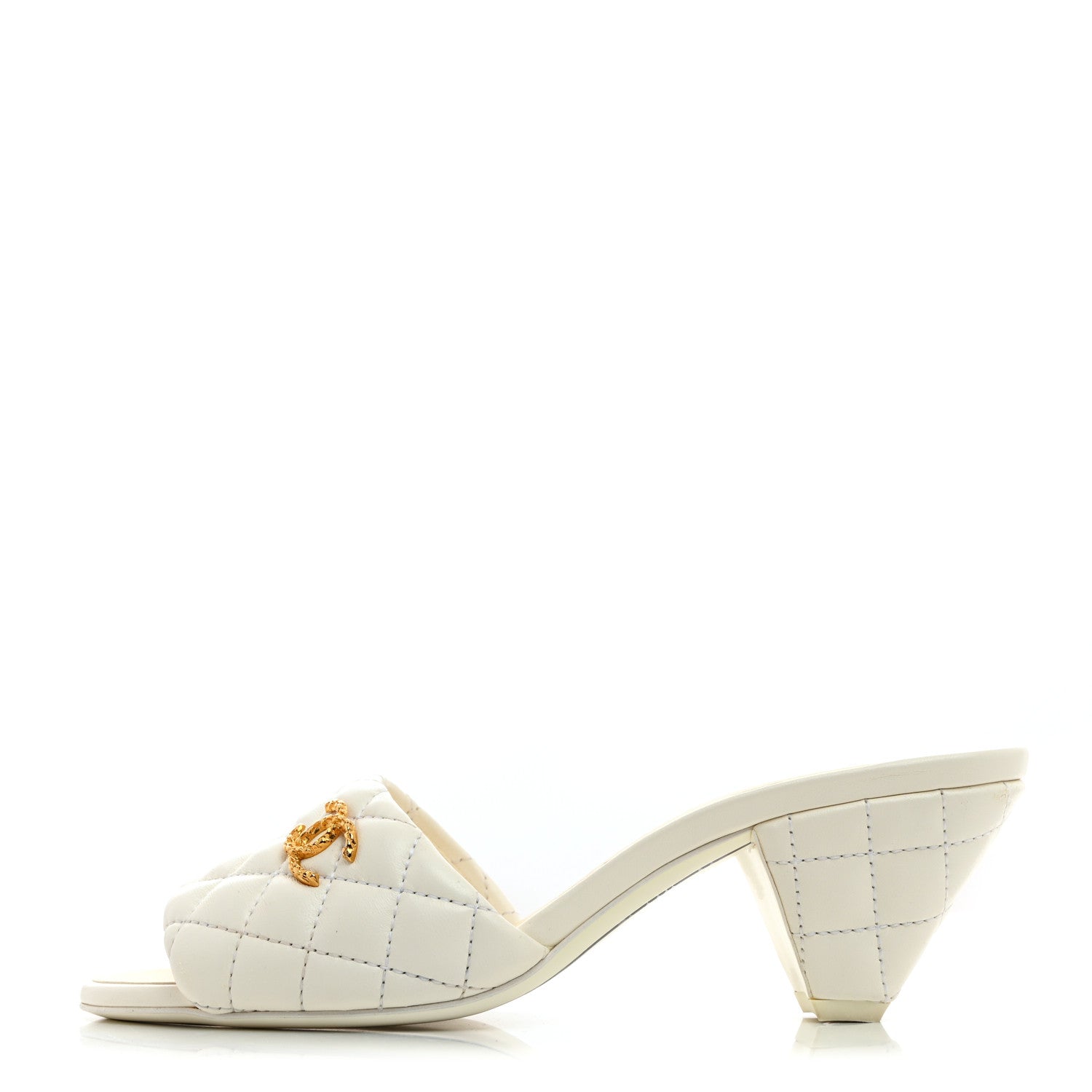 Chanel Lambskin Quilted Textured CC Mules 37 White 1 of 9