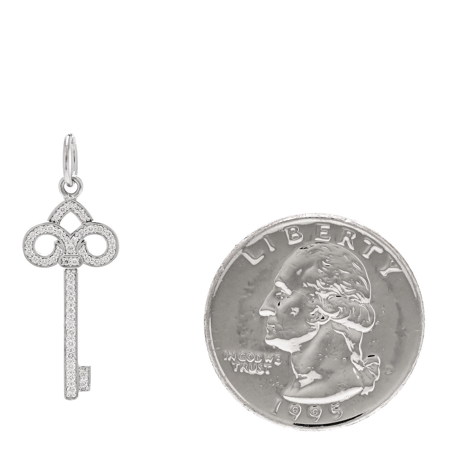 Tiffany 18K White Gold Diamond Mini Fleur De Lis Key Pendant 2 of 4