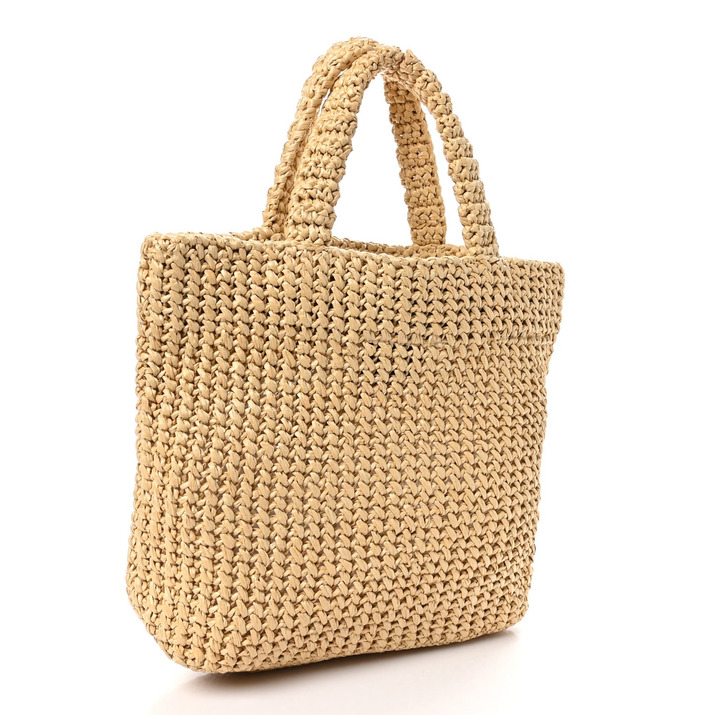 Yarn Raffia Effect Crochet Embroidered Small Logo Tote Naturale