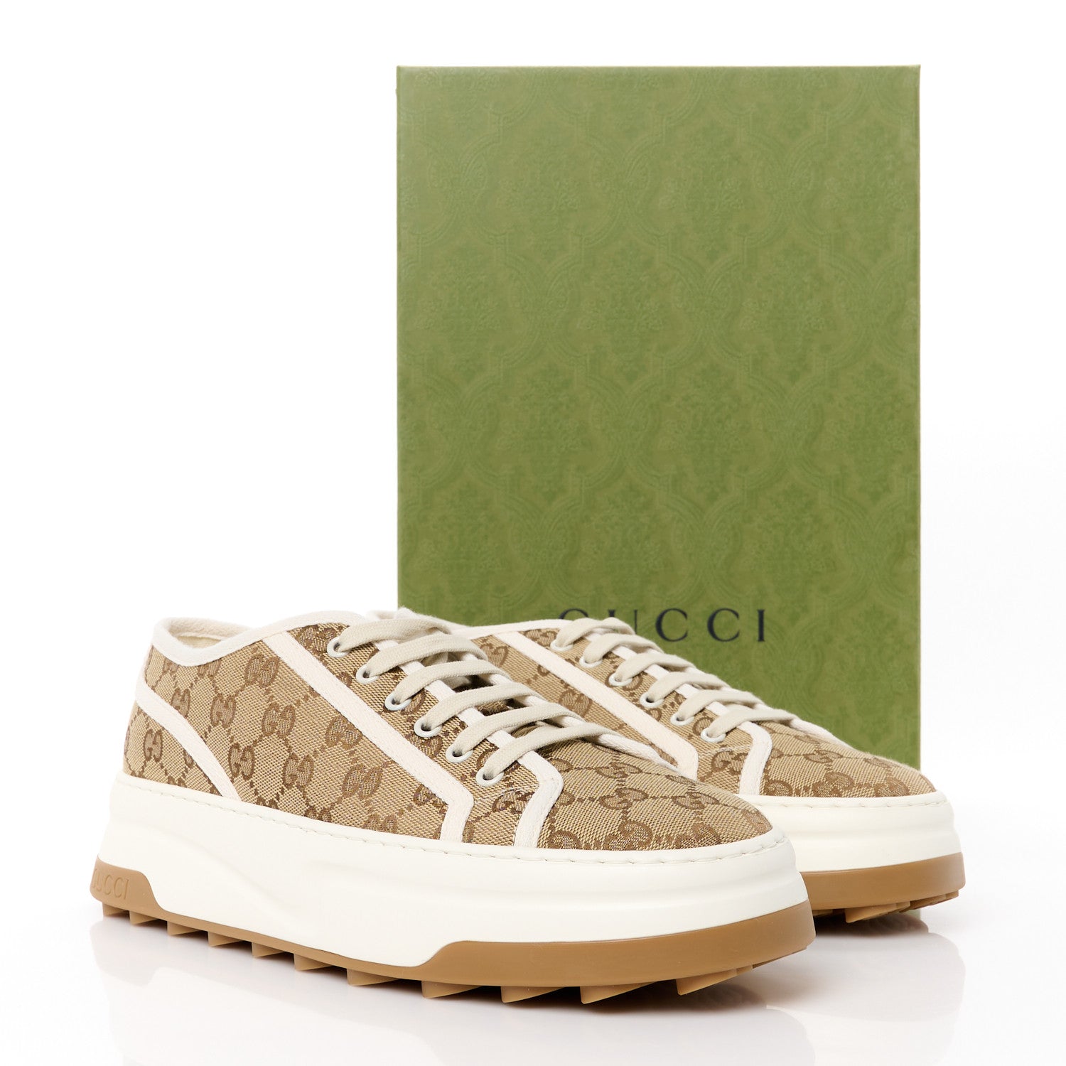 Gucci GG Monogram Mens 1977 Tennis Platform 52mm Sneakers 9 Beige Ebony Mystic White 8 of 8