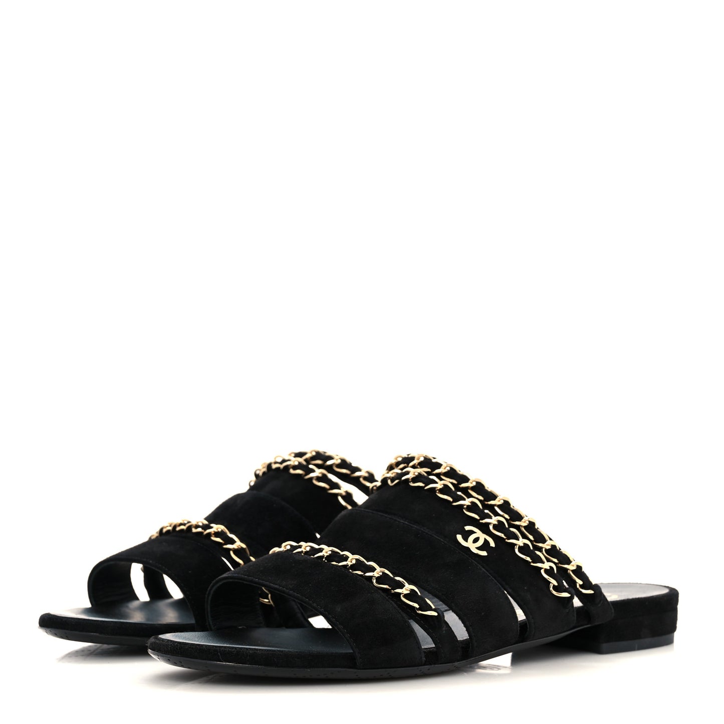 Suede Chain Mule Sandals 37 Black