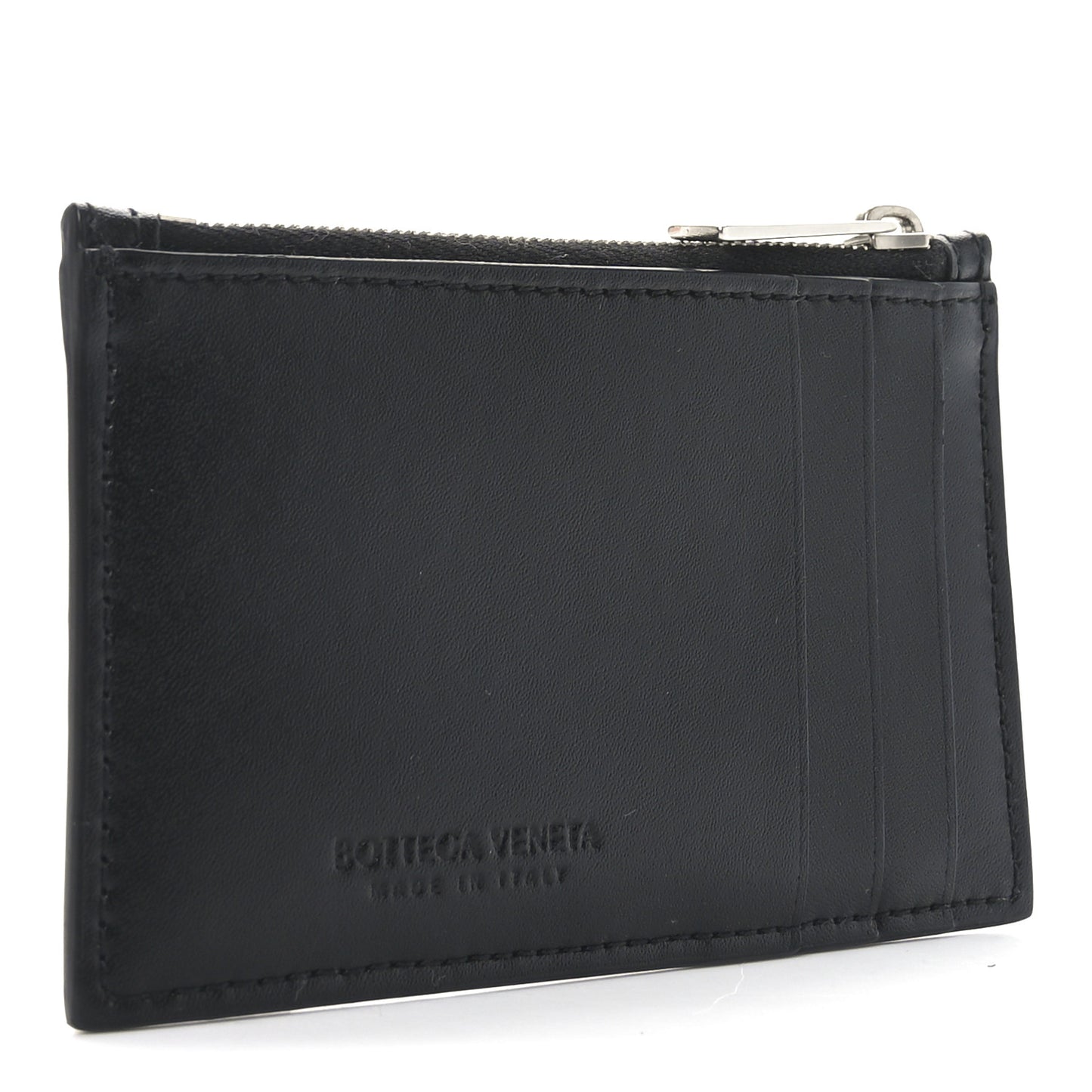 Nappa Maxi Intrecciato Zip Card Holder Black