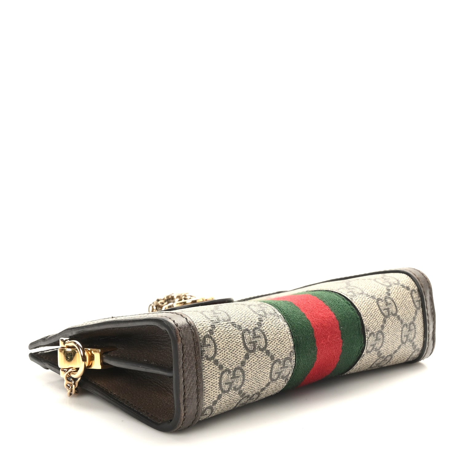 Gucci GG Supreme Monogram Textured Dollar Calfskin Web Mini Ophidia Chain Shoulder Bag Beige Ebony New Acero 4 of 10