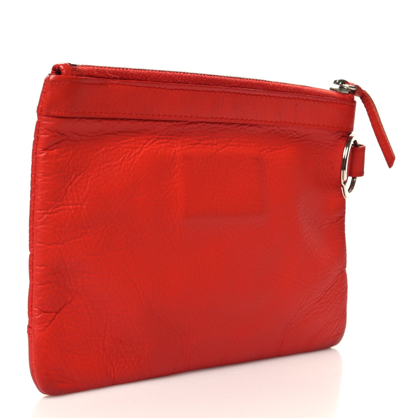 Matte Goatskin Rubber Covered Classic Hardware Small Pouch Rouge Coquelicot