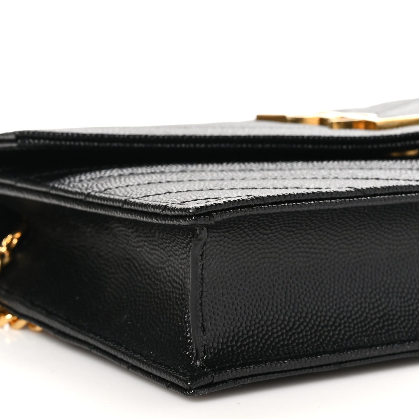 Grain De Poudre Matelasse Chevron Monogram Envelope Chain Wallet Black