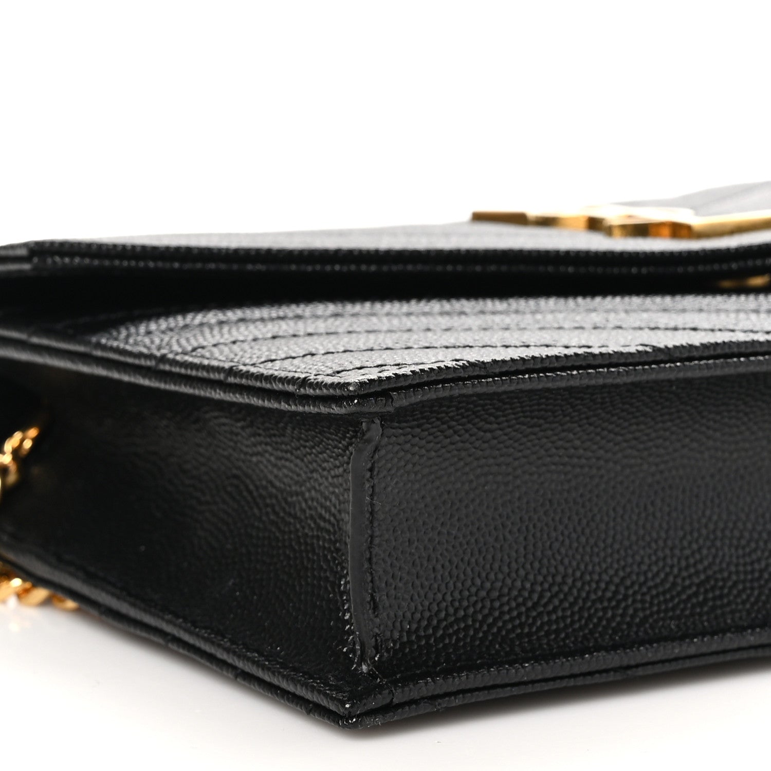 Saint Laurent Grain De Poudre Matelasse Chevron Monogram Envelope Chain Wallet Black 9 of 10