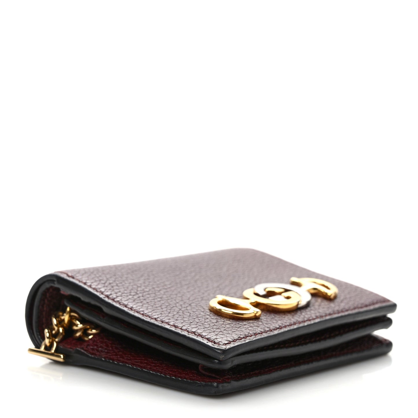 Grainy Calfskin Zumi Chain Card Case Wallet Vintage Bordeaux