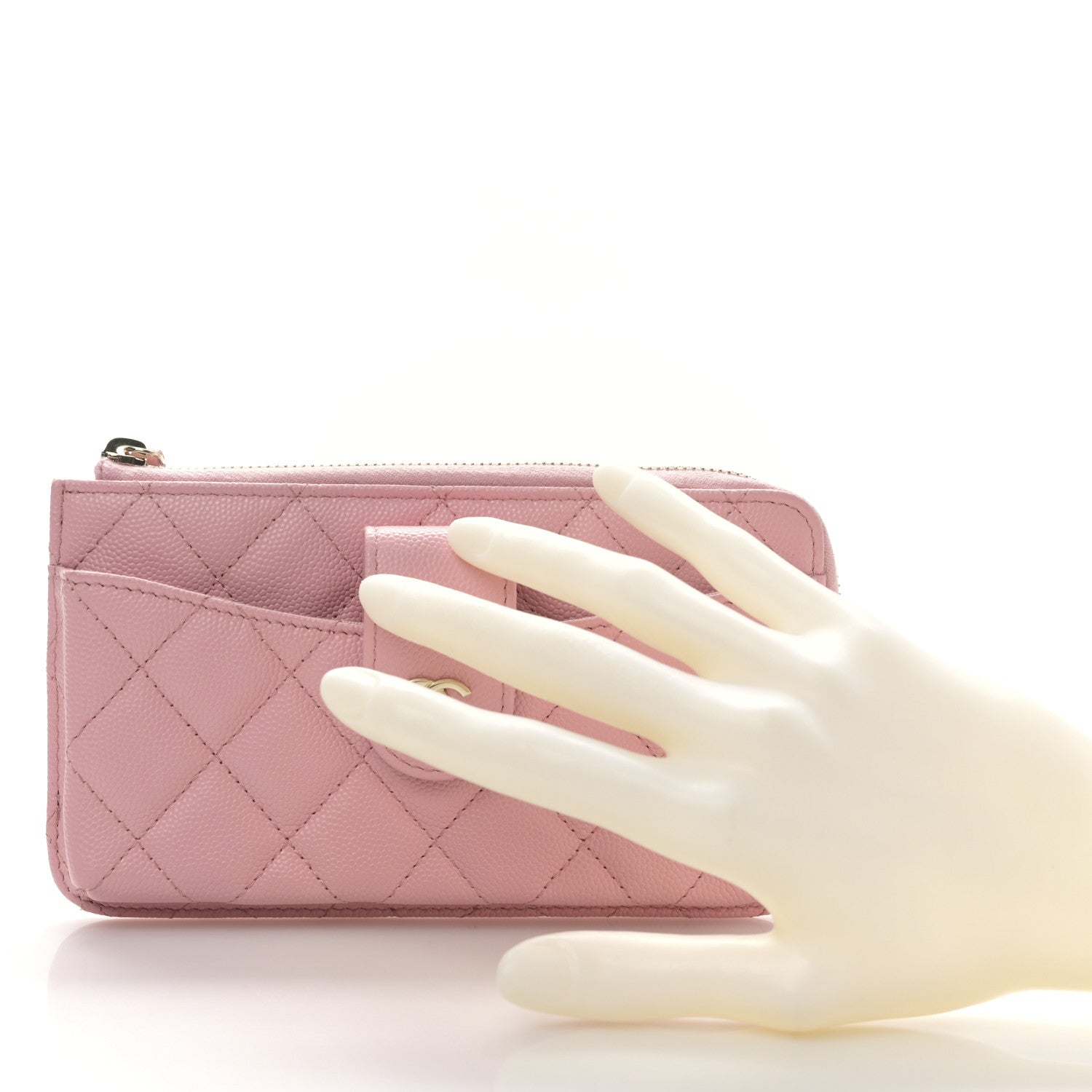 Chanel Caviar Quilted Phone Holder Zip Clutch Pink 2 of 10