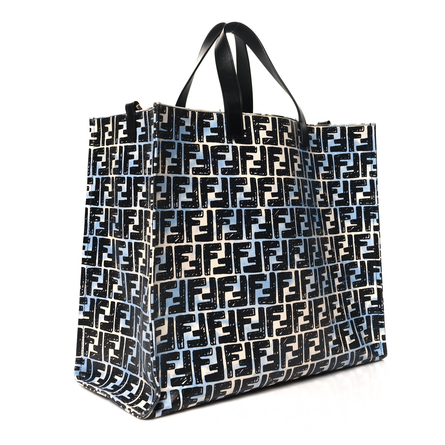 Fendi X JOSHUA VIDES Coated Canvas FF Cloudy Shopping Tote White Celeste Black 3 of 12